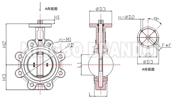 DN40 a DN800 Valvola a farfalla senza testa tipo lug con sedile a schiena dura