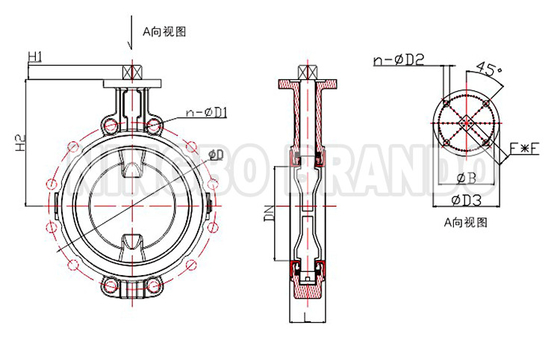 Valvola a farfalla tipo wafer senza testa rivestita in PTFE da DN40 a DN700