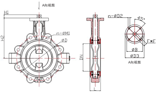 DN40 a DN600 Valvola a farfalla senza testa tipo lug con rivestimento in PTFE
