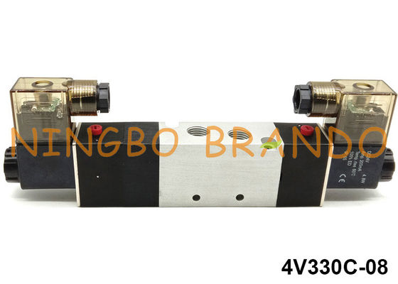 Tipo modo pneumatico 24VDC delle elettrovalvole a solenoide 1/4&quot; 5/3 di 4V330C-08 Airtac