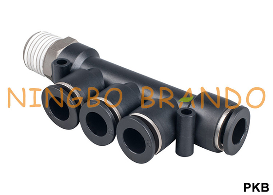 I montaggi di tubo flessibile pneumatici di plastica del ramo triplo maschio di PKB inseriscono
