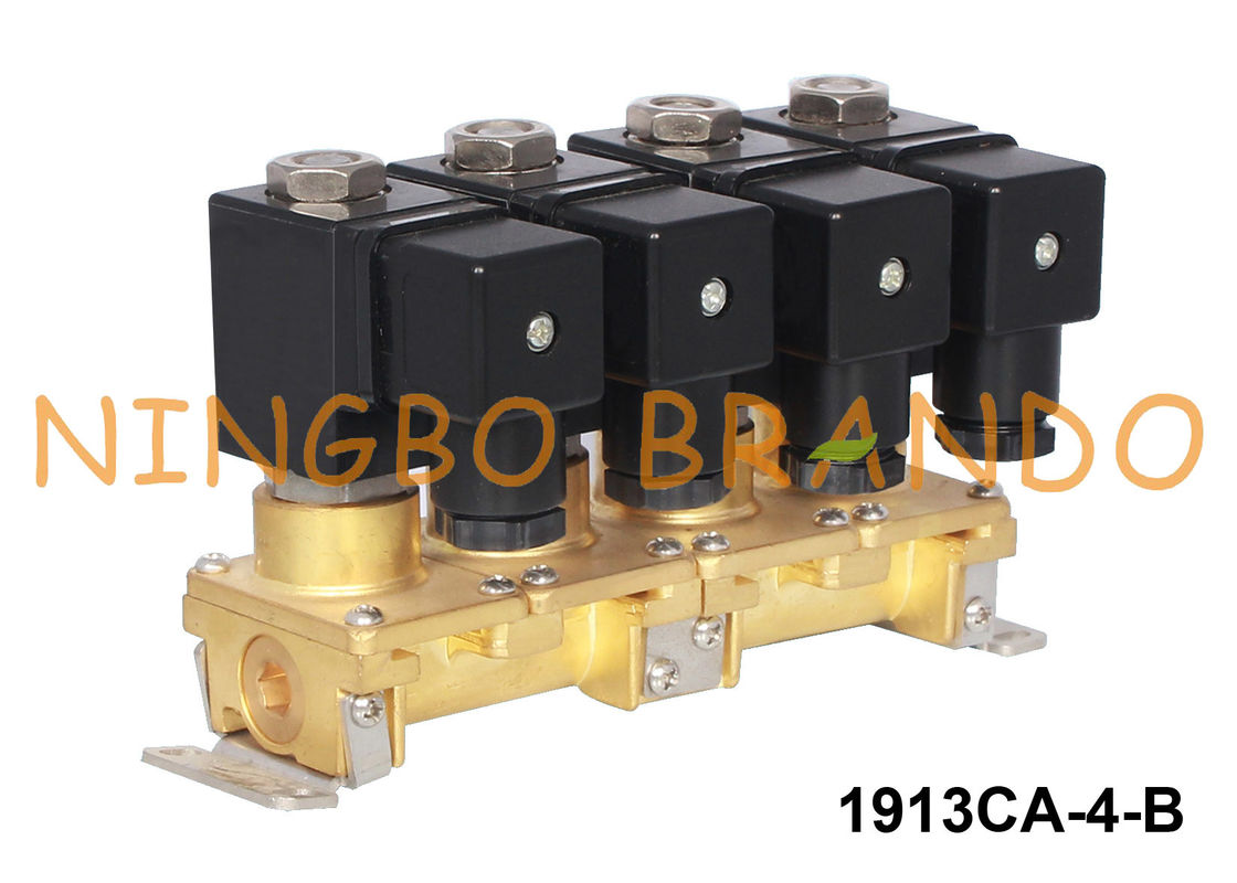 Impilando i Multi-porti d'ottone 1/8&quot; 1/4&quot; dell'elettrovalvola a solenoide di 4 gruppi 24V 220V