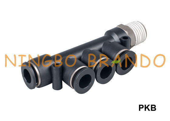 Montaggi di tubo flessibile pneumatici di plastica del ramo triplo maschio di PKB 1/8" 1/4" 3/8" 1/2»